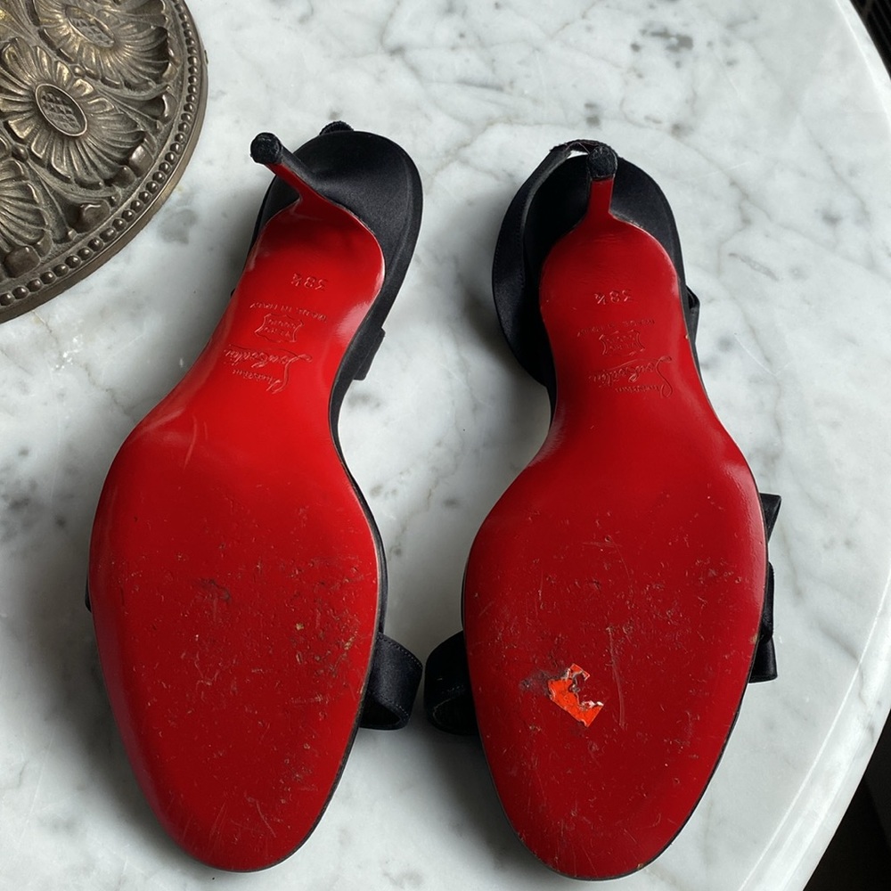 Christian Louboutin sling back open toe satin bow heel - Picture 6 of 6